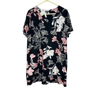 Nicole Miller Original Linen Blend Tropical Floral Print Relaxed Fit Dress‎ XL